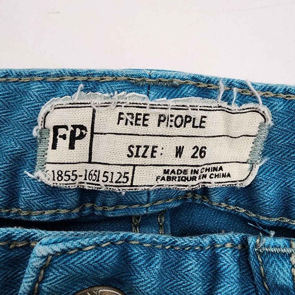 Free People Jeans Womens Tag 26 Measured SEE PHOTO Turquoise Blue‎ Stretch Denim - Picture 4 of 8